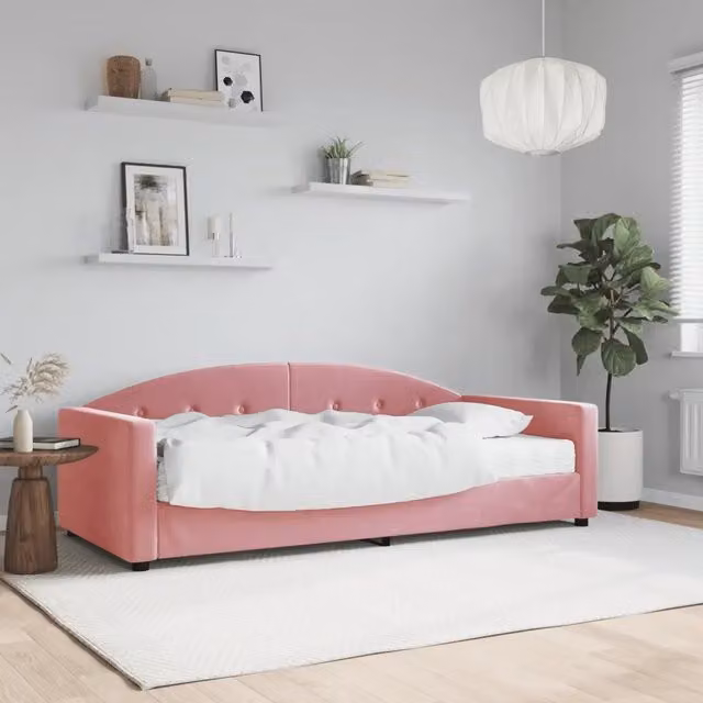 Divano Letto vidaXL in Velluto Rosa con Materasso in Schiuma L/P/H: 90 x 200 cm