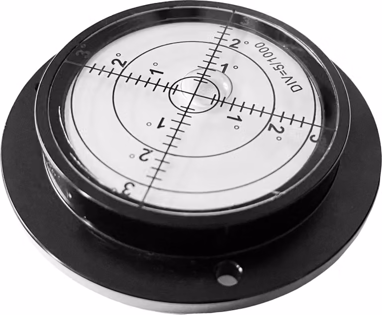 Livella a bolla rotonda grande con custodia in alluminio (80x62x15 mm, nera)