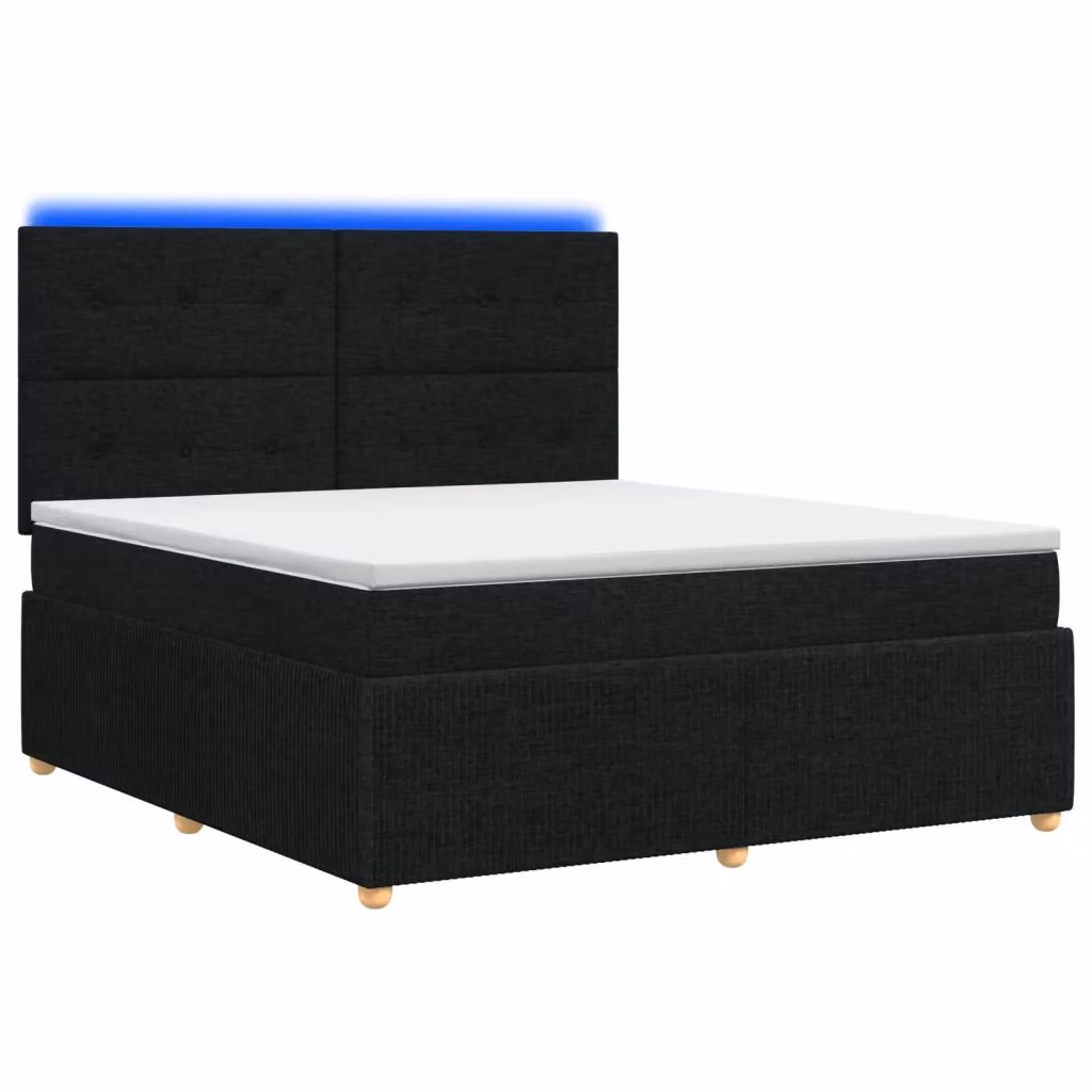 Letto Box Spring vidaXL con Materasso Ibrido e Illuminazione LED, Colore Nero e Bianco, L/P: 180 x 200 cm – 2