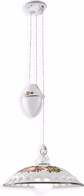Lampadario Saliscendi Classico Napoli Ceramica E Ottone Satinato 1 Luce E27