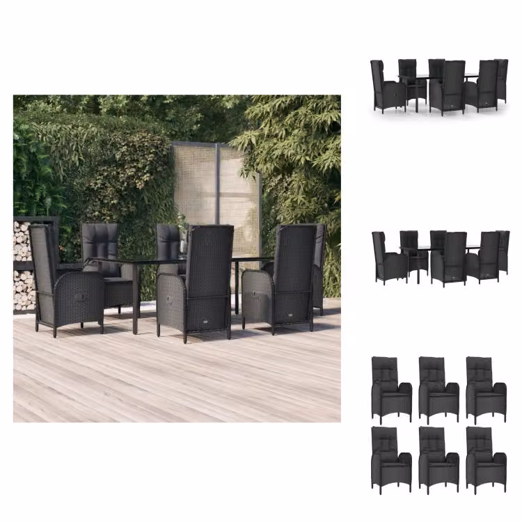 vidaXL set da pranzo da giardino 7 pezzi con cuscini in poly rattan nero - Set di mobili da giardino
