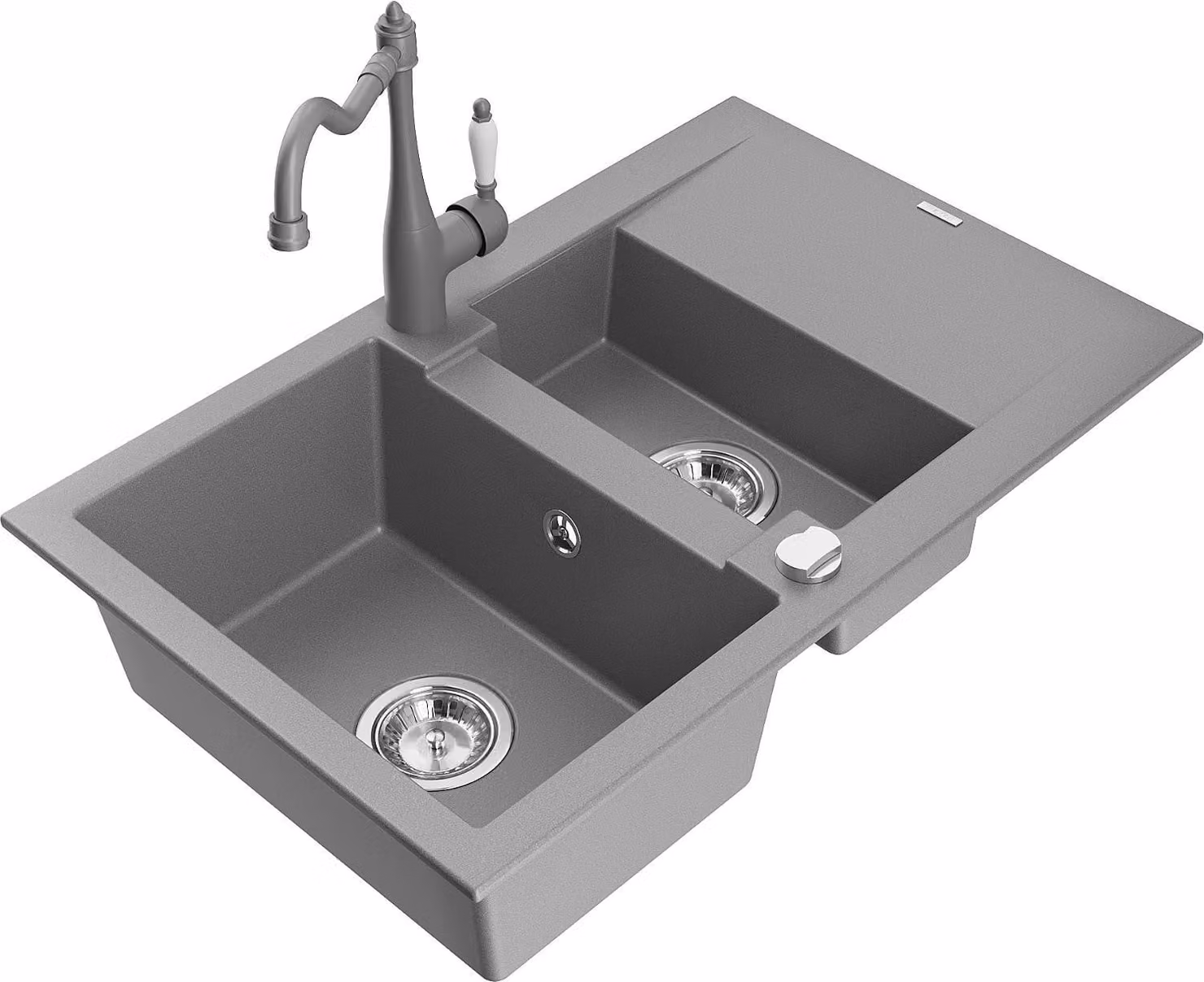Mexen Gaspar lavello in granito a 1,5 vasche con sgocciolatoio e rubinetto cucina Carla, grigio - 6507-71-670700-71
