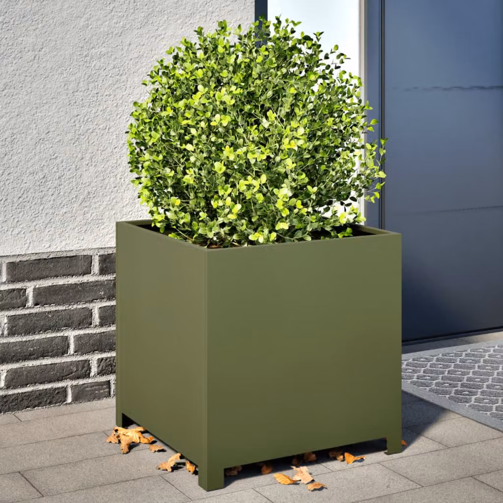 Fioriera da giardino vidaXL in acciaio verde, L/P/H: 50 x 50 x 50 cm