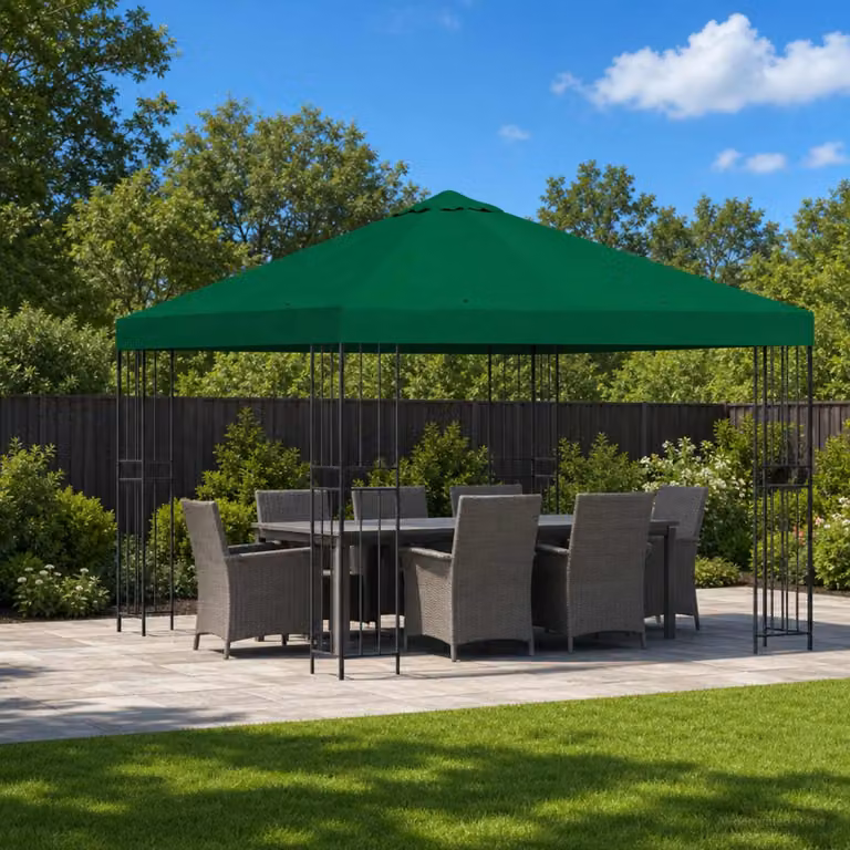 Gazebo vidaXL in acciaio zincato e poliestere verde e nero L/P: 300 x 300 cm