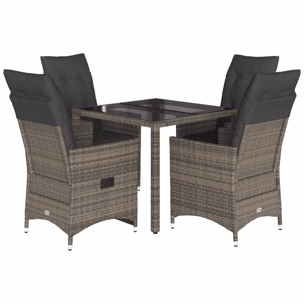 Set da Pranzo da Giardino 5 pz con Cuscini in Polyrattan Grigio