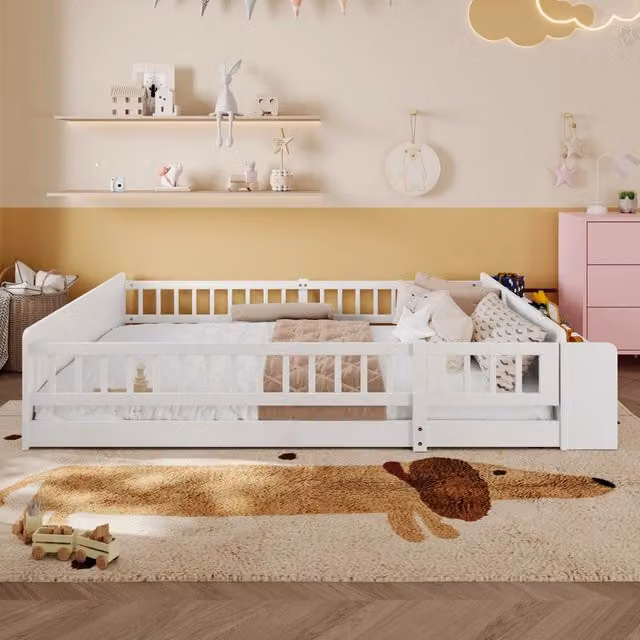 Letto per bambini 140x200 cm in legno di pino bianco con scaffali aperti