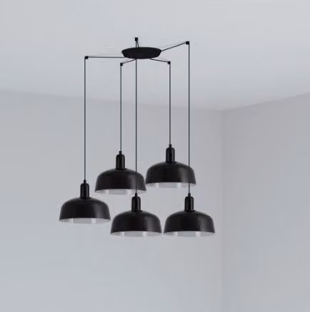 Lampada a Sospensione TATAWIN M 5L di Faro Barcelona, Colore Nero, Design Industriale in Metallo e Vetro