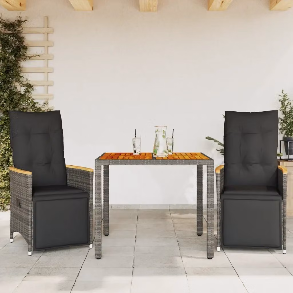 Set Bistrò da Giardino Moderno in Legno di Acacia e Polyrattan Grigio – 2