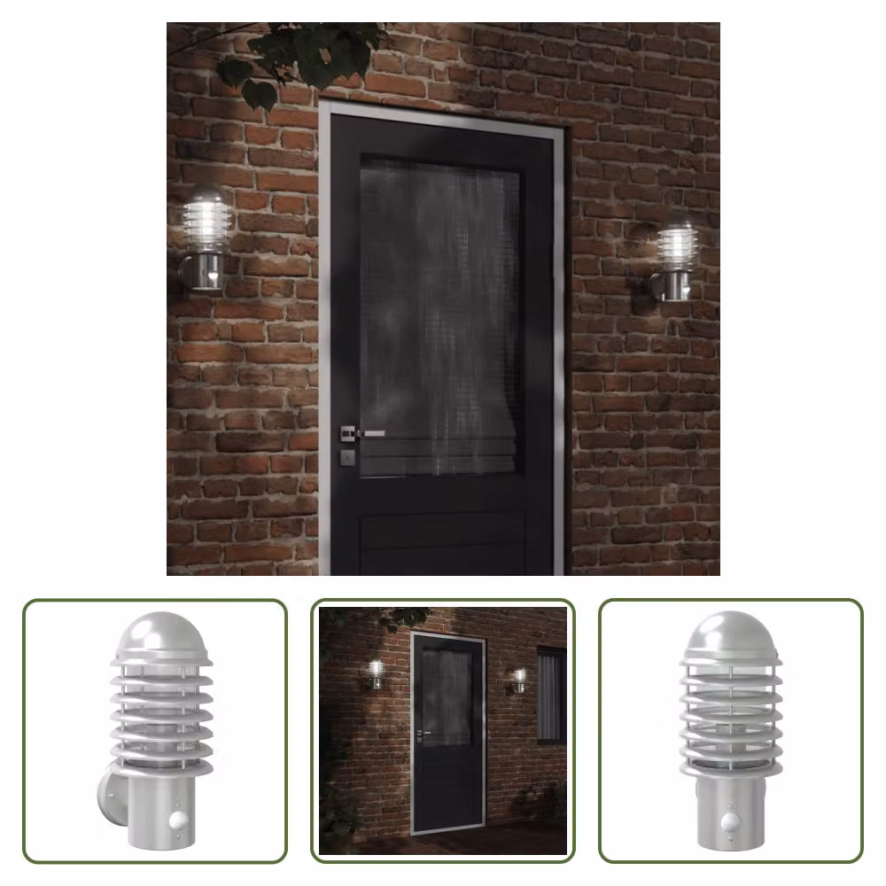 The Living Store Applique da esterno con rilevatore di movimento in acciaio inox argento