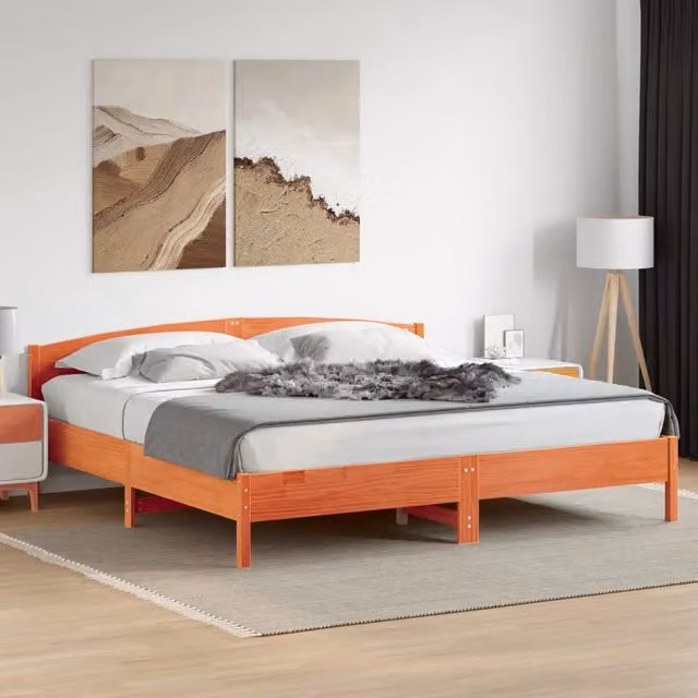 Giroletto senza Materasso-Struttura Letto Marrone Cera 200x200 cm Legno di Pino 214921