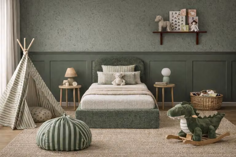 Sofello MOON, verde scuro, rete metallica 90x200, letto di alta qualità con spazio contenitore – collezione per bambini