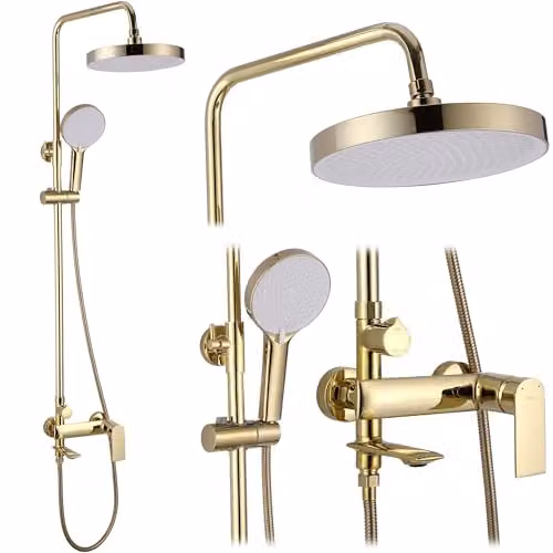 Rea - Set Doccia Veneta Gold Sistema Doccia In Ottone Per Bagno (Gold) 45x30x136cm