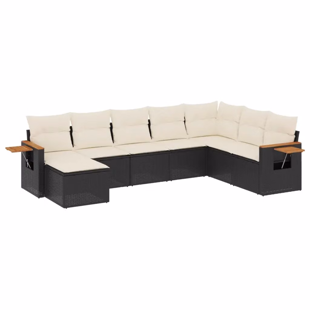 Set di divani da giardino vidaXL a forma di L con 8 pezzi in polyrattan nero e cuscini bianchi con coperture rimovibili – 2