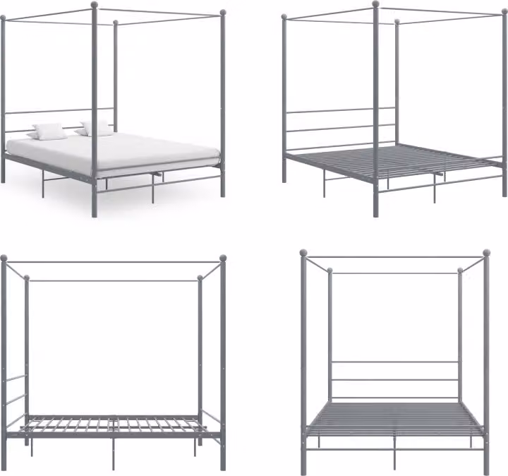 vidaXL Letto a baldacchino in metallo grigio 160x200 cm - Struttura letto - Struttura letto in metallo - Letto - Letti
