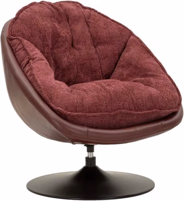 Poltrona girevole bordeaux con base in ferro nero