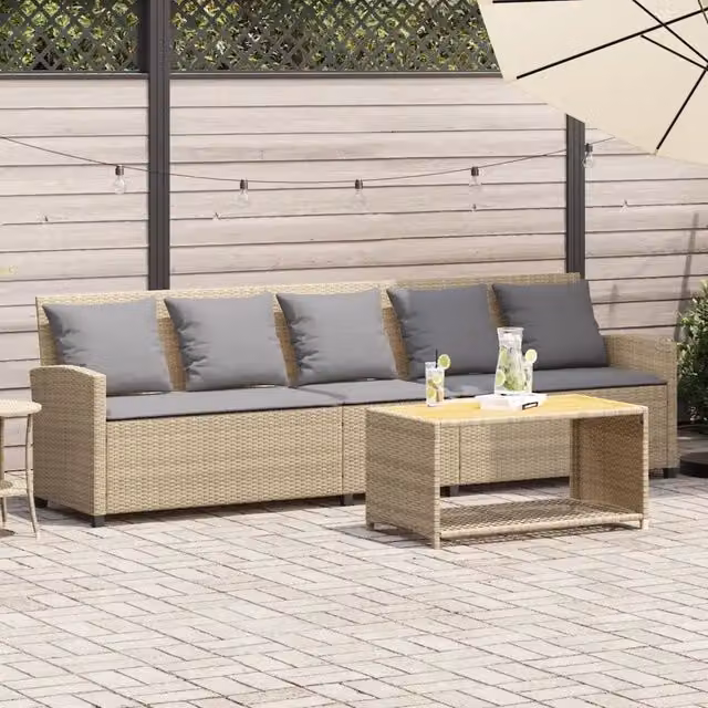 Divano da giardino moderno vidaXL in polyrattan con cuscini beige e grigi e struttura in metallo
