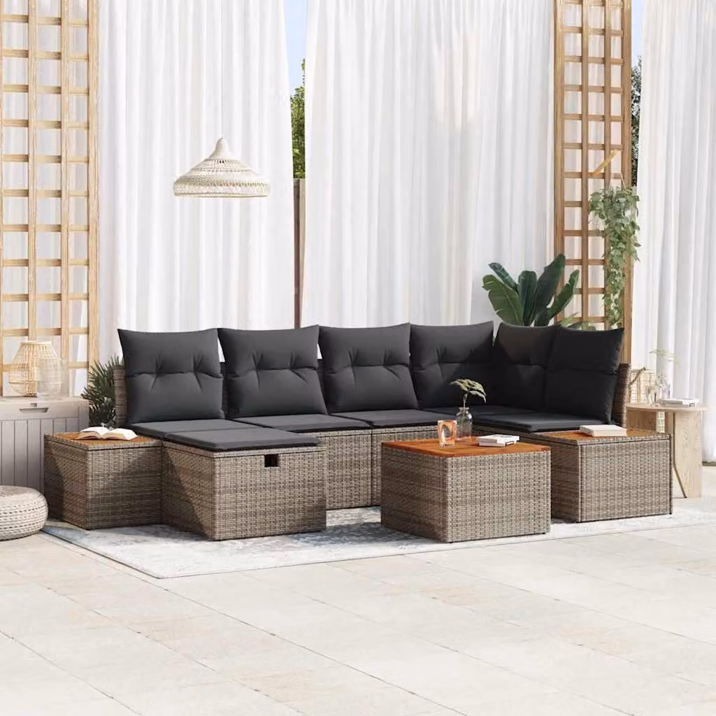 Maison Exclusive - Set da giardino composto da 7 pezzi, divano, colore grigio, realizzato in rattan sintetico