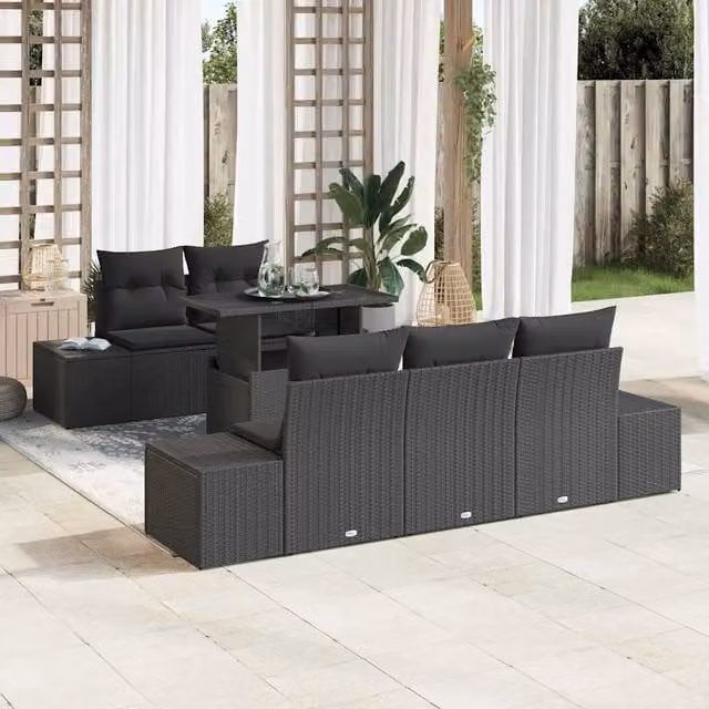 Set Divano da Giardino 6 pz Nero 3357836