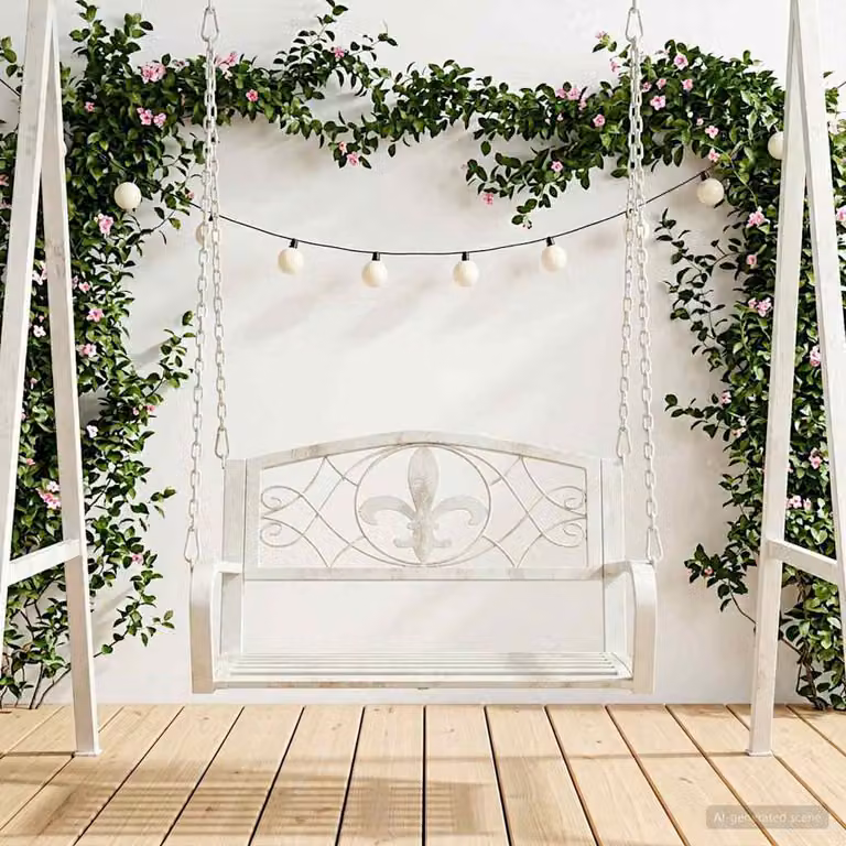 Panchina a dondolo vidaXL in acciaio verniciato bianco per giardino e terrazzo, L 71,5 x P 59 x H 55 cm