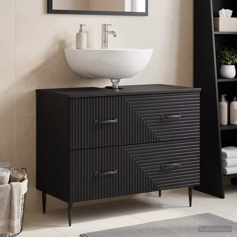 Armadio per lavabo da bagno vidaXL HAARLEM nero con ante a battente e cassetti interni L: 82 cm, P: 41 cm, H: 58,5 cm