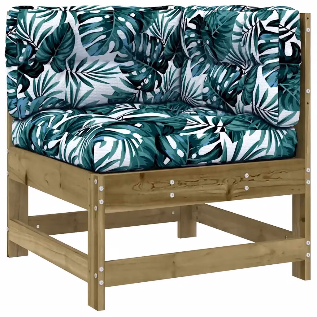 Divano Angolare Design Mania in Legno di Pino con Cuscini e Fantasia Floreale Verde per Giardino e Terrazzo – 2