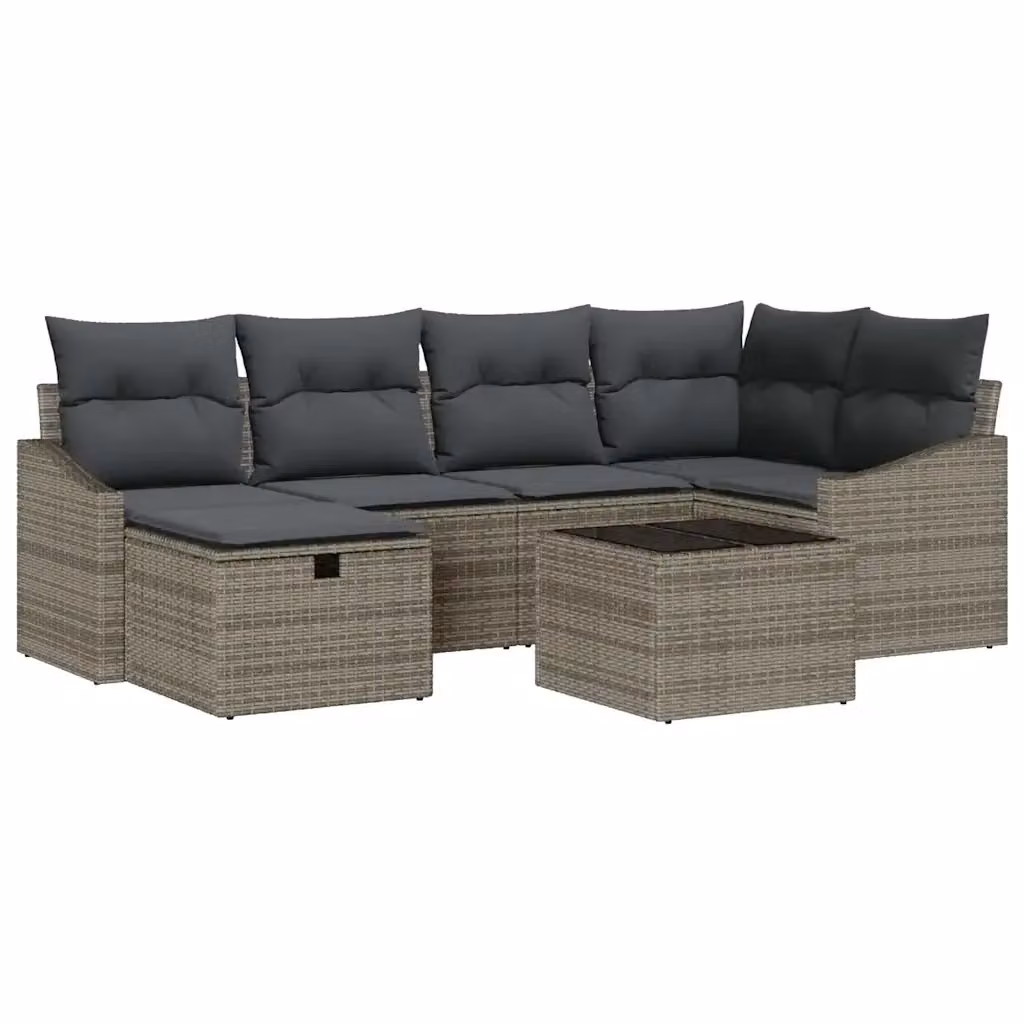 Set di divani da giardino vidaXL in rattan grigio con 7 pezzi, inclusi cuscini e tavolino da caffè – 2