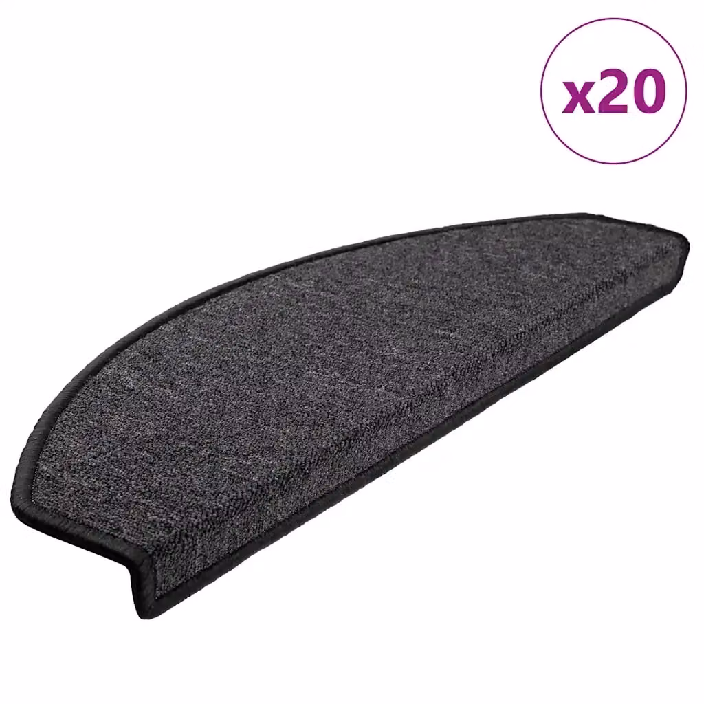 Set di 20 tappetini per scale semicircolari DESIGN IN in polipropilene, antiscivolo e fonoassorbenti, colore antracite, L: 65 cm, P: 24 cm, H: 4 cm – 2