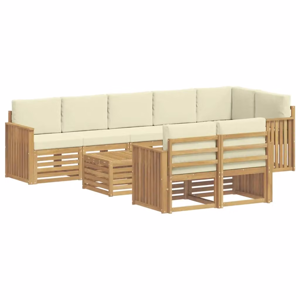 Set di divani da esterno vidaXL a forma di L composto da 9 pezzi con tavolo da caffè, in legno di acacia e tessuto resistente ai raggi UV, colore bianco e beige – 2