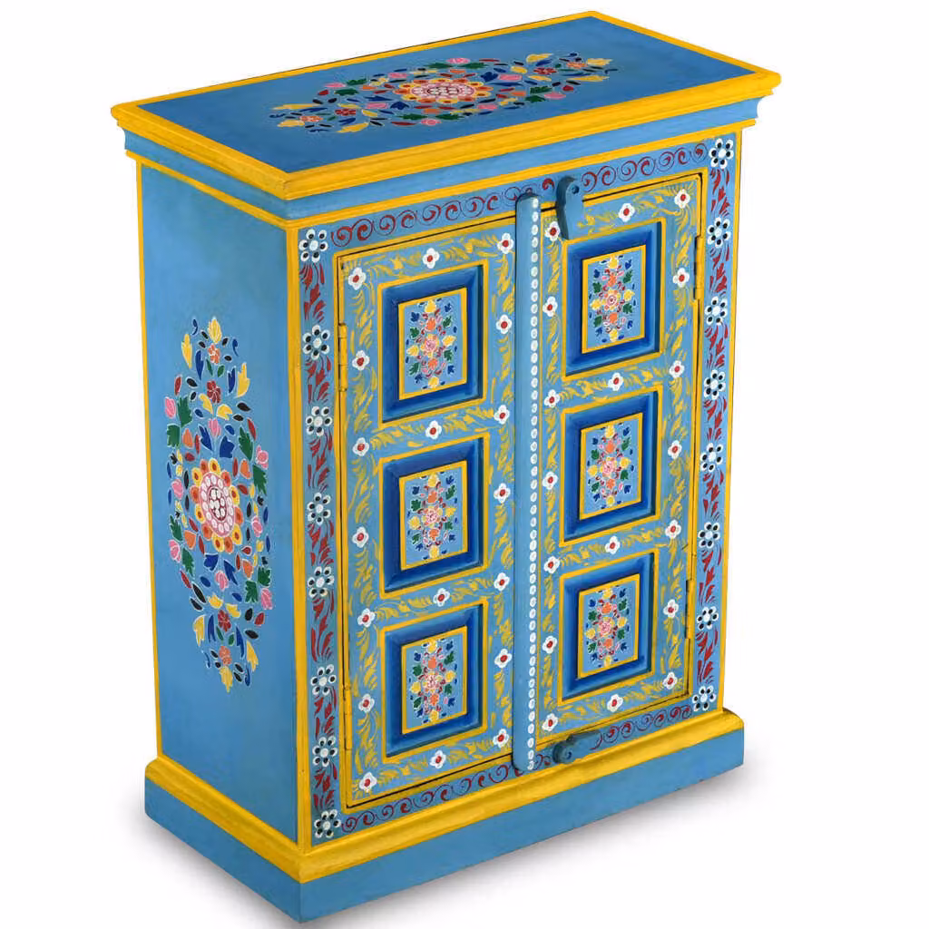 vidaXL Credenza in legno massiccio mango turchese dipinta a mano