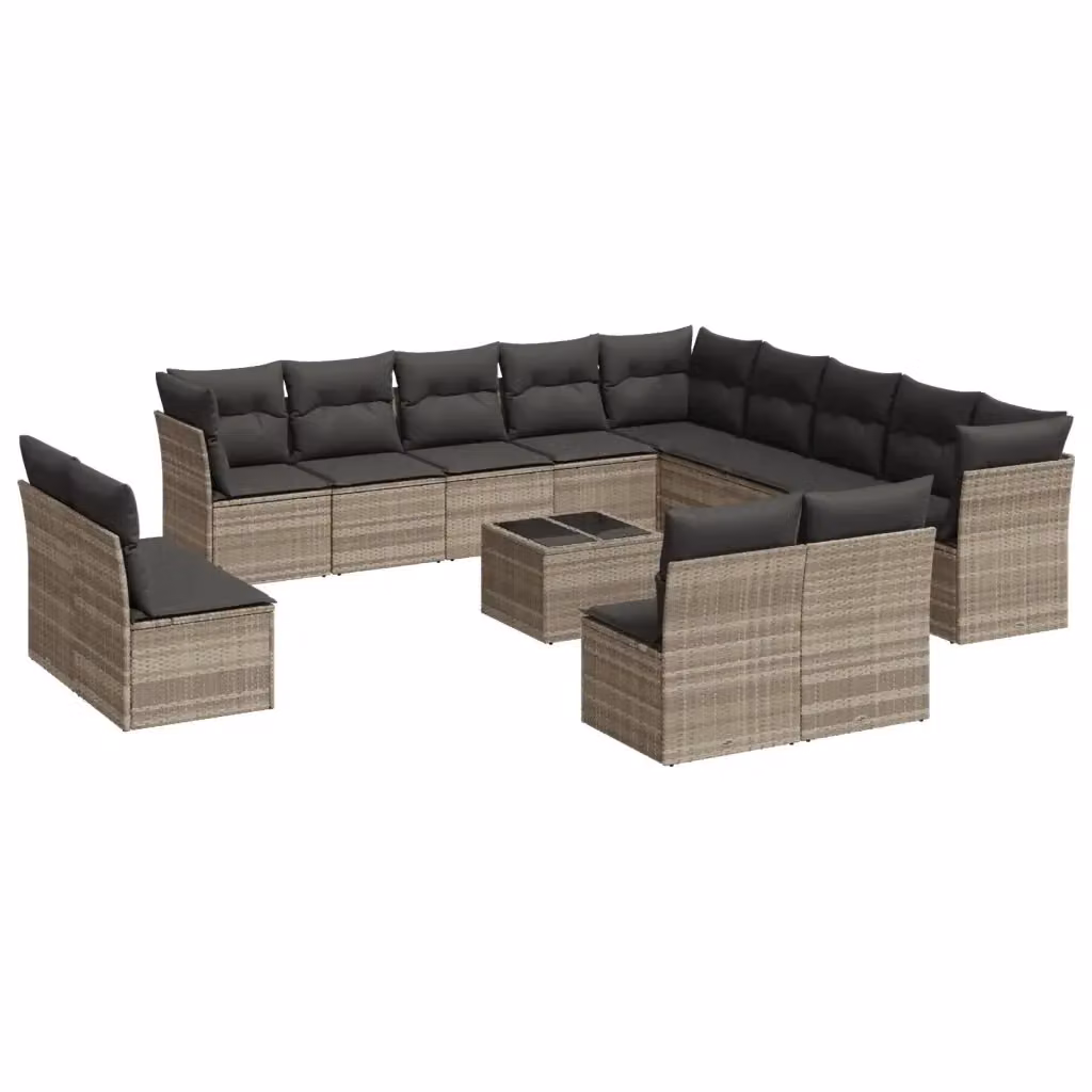 Set di Divani da Giardino Moderno VIDAXL in Polyrattan Grigio con 14 Pezzi e Cuscini Inclusi – 2