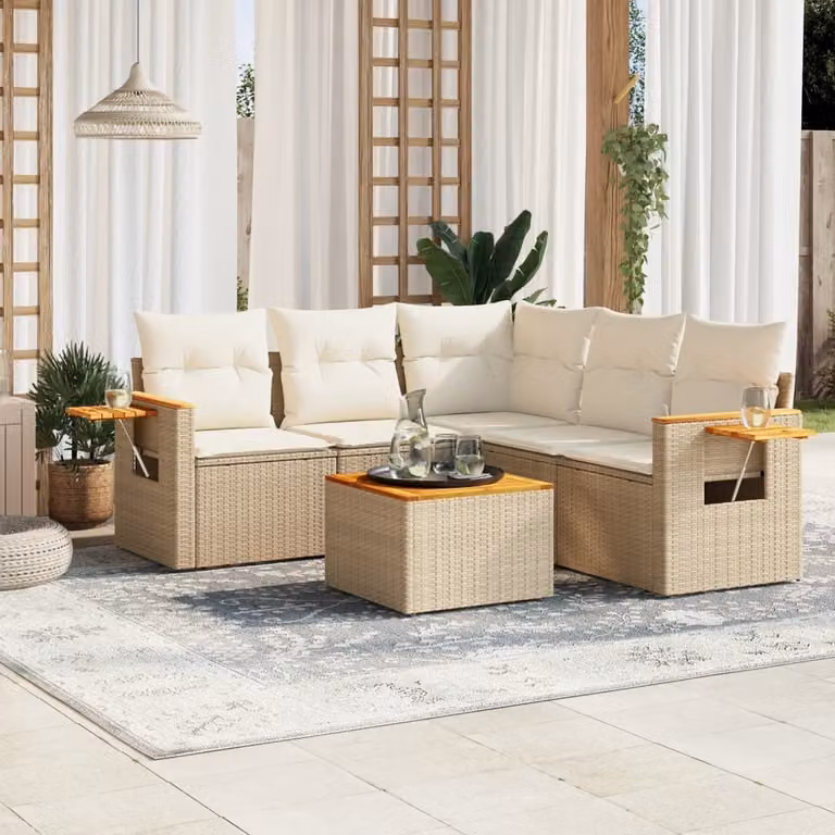 Maison Exclusive - Set Divano da Giardino 6 pz con Cuscini Beige in Polyrattan