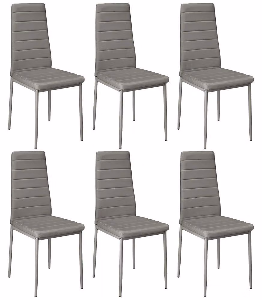 Set di 6 sedie da pranzo - Sedia per cucina - Schienale alto ergonomico - Seduta imbottita - Struttura in metallo - Stile moderno - Similcuoio - Grigio scuro