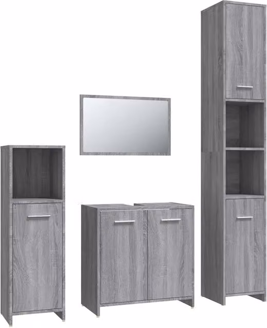Set Mobili da Bagno | Armadio da bagno 4 pz Grigio Sonoma in Legno Multistrato
