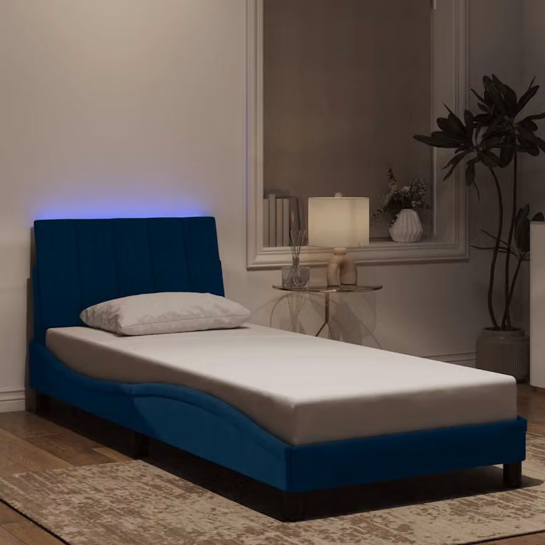vidaXL Giroletto Hanko in Velluto Blu con Illuminazione LED e Porta USB, L/P/H: 90 x 200 cm