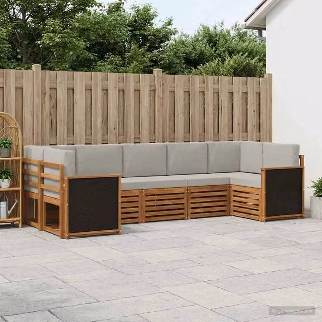 Set di divani da esterno 6 pz Naturale e Grigio Chiaro 3384792