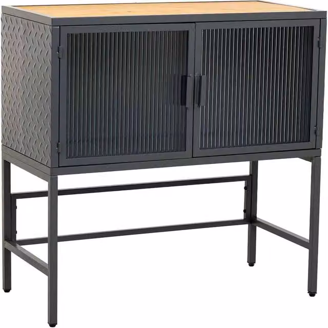 Credenza in vetro, metallo e legno 2 ante, nero 80x38x80,5h cm