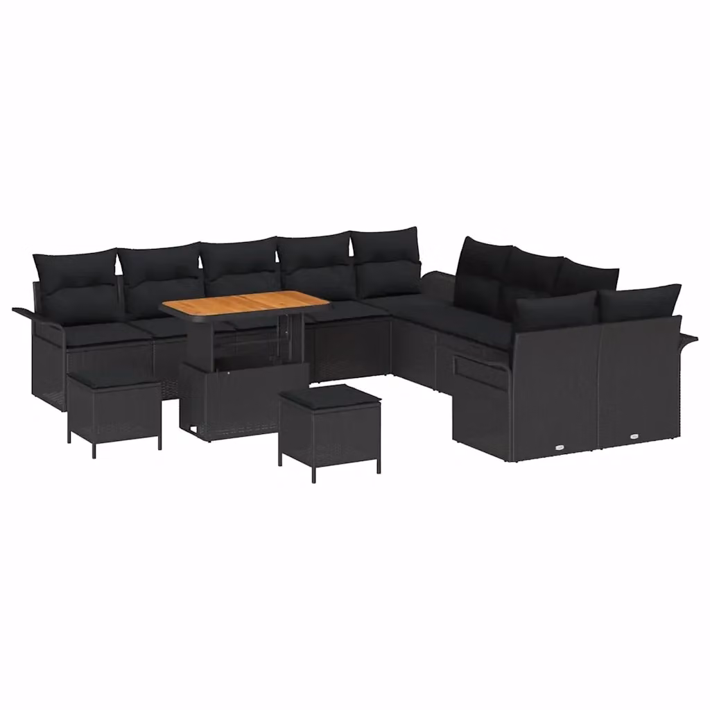 Set Divano da Giardino Moderno vidaXL in Polyrattan e Legno di Acacia Nero 13 pz – 2