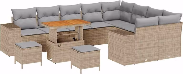 Set Divano da Giardino con cuscino 12 pcs Beige polyrattan