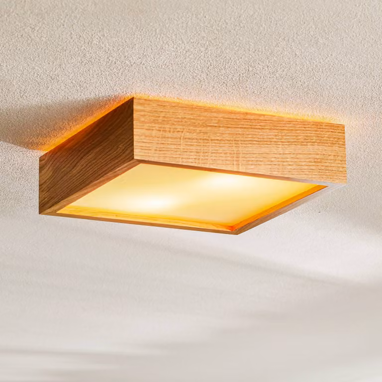 Plafoniera soffitto Quatro DR TEMAR LIGHTING, dimmerabile, Legno chiaro, Soggiorno / Sala da pranzo, Vetro, Moderno, Plafoniera