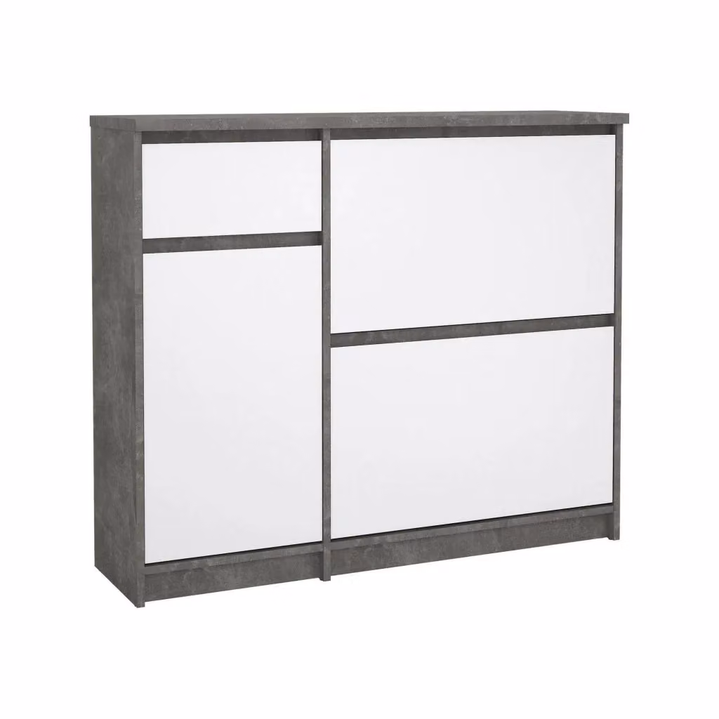 Scarpiera Todd DMORA, Mobile porta scarpe moderno con ante a ribalta per ingresso, Grigio e Bianco lucido, L: 109 cm, P: 32 cm, H: 93 cm – 2