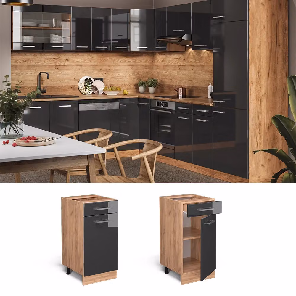 Mobiletto base per cucina Vicco R-Line Antracite lucido e Rovere dorato L 40 cm senza piano di lavoro – 2