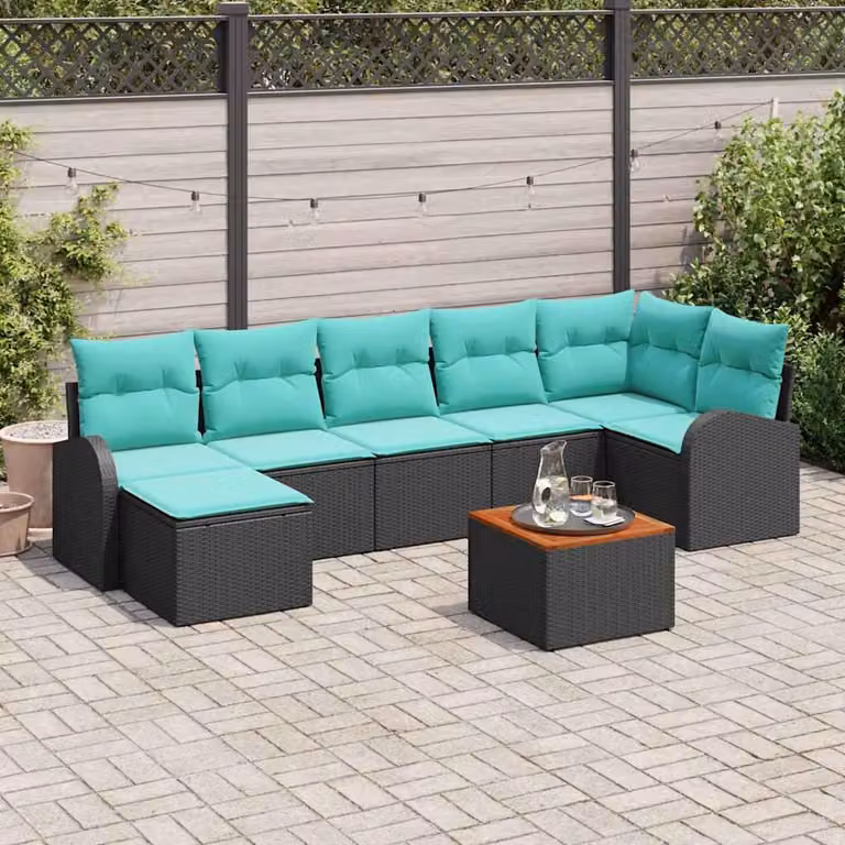 Maison Exclusive - Set da giardino composto da 8 pezzi. Divano e poltrone in rattan sintetico, colore nero e turchese