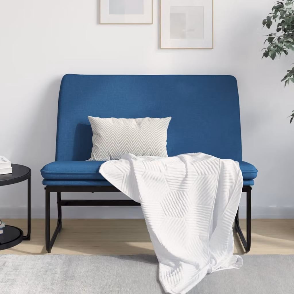 Panca blu vidaXL in tessuto con struttura in metallo e plastica per soggiorno L: 100 cm, P: 75 cm, H: 76 cm
