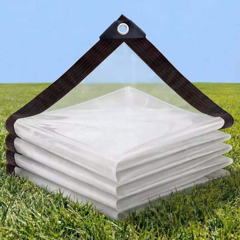 Telo trasparente e impermeabile, resistente, di dimensioni 3,5 x 5 metri, con occhielli rinforzati
