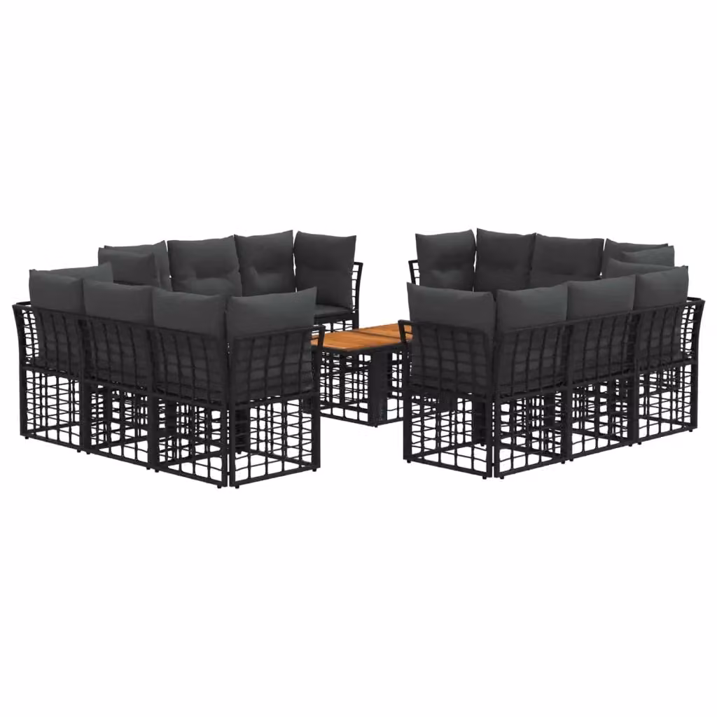 Set Divano da Giardino a L vidaXL in Polyrattan con Cuscini e Tavolino da Esterno Nero e Grigio – 2