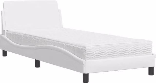 Letto singolo | Letto per adulti | Letto con Materasso Dover Bianco 80x200 cm in Similpelle