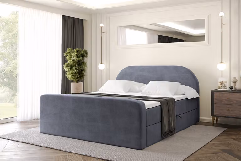 Letto boxspring ALTDECOR con materasso e rete a doghe, topper, letto imbottito con contenitore, letto con contenitore e materasso H4, letto matrimoniale, letto a cassettoni - NOX-Z - 140x200 - Grigio scuro Casablanca