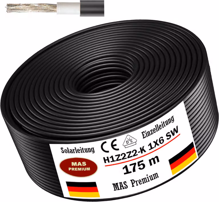 175m cavo solare cavo solare H1Z2Z2-K 6 mm² nero fotovoltaico senza alogeni
