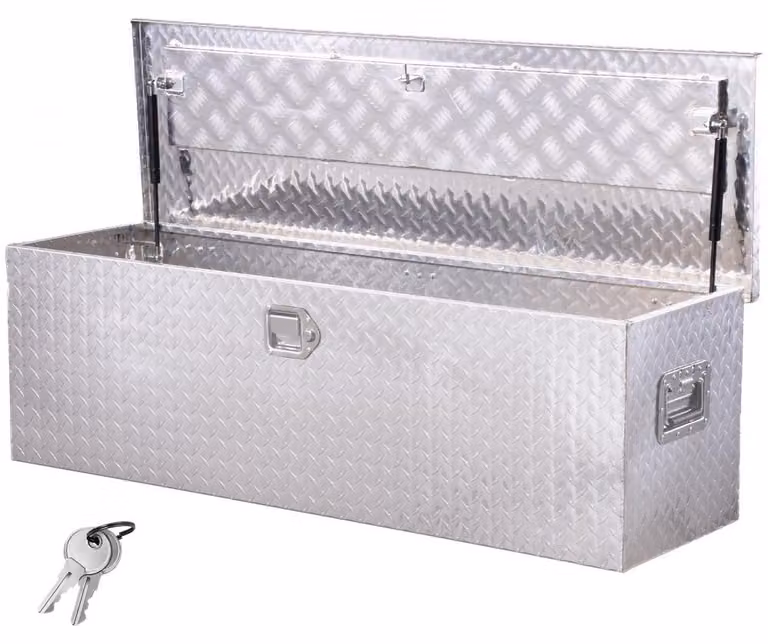 Cassetta degli attrezzi in alluminio, colore argento - 1244 x 381 x 381 mm - Capacità di carico: 100 kg - Con serratura