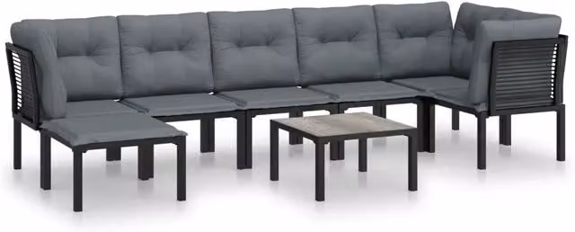 Set Salotto da Giardino 8 pz | Set di Mobili da Esterno Nero e Grigio in Polyrattan